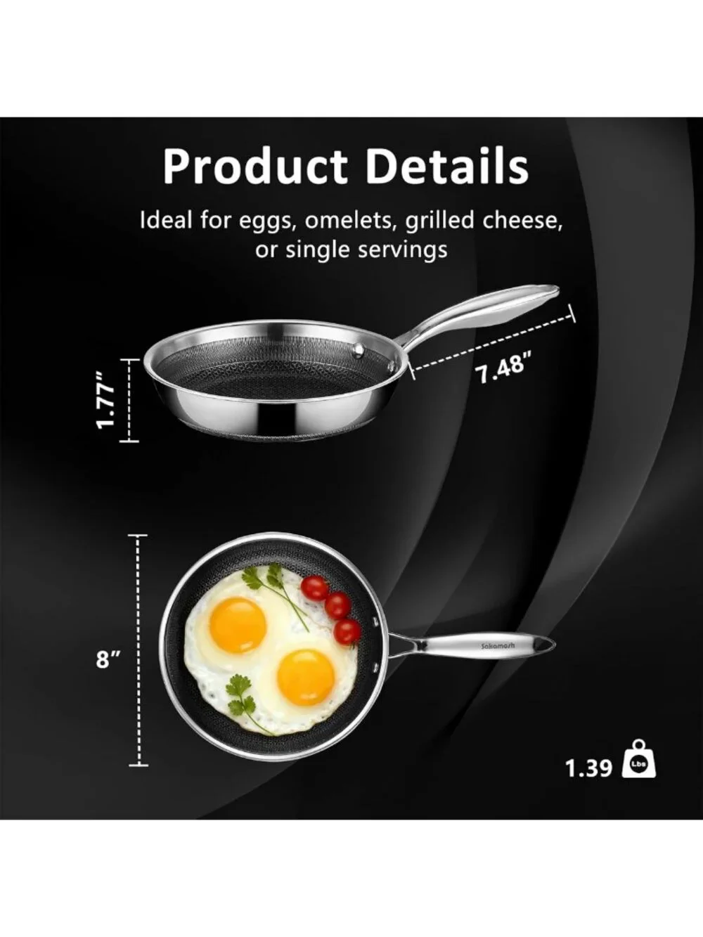 8-Inch Nonstick Hybrid Frying Pan - Induction Safe, Stainless Steel Cookware